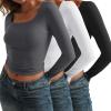 imageAUTOMET 3 Pack Womens Long Sleeve Shirts Fall Fashion Scoop Neck Crop Tops Basic Layer Slim Fit Y2K ClothesBlack white grey