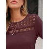 imageAUTOMET 34 Length Sleeve Womens Tops Lace Business Dressy Casual Blouses Spring Summer Fall Trendy Cute Work T ShirtsWine