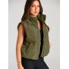 imageAUTOMET Puffer Vest Women Sleeveless Winter Cropped Outerwear Warm Puffy Lightweight Standup Collar Down with PocketsArmy Green