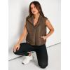 imageAUTOMET Puffer Vest Women Sleeveless Winter Cropped Outerwear Warm Puffy Lightweight Standup Collar Down with PocketsBrown