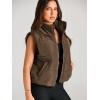 imageAUTOMET Puffer Vest Women Sleeveless Winter Cropped Outerwear Warm Puffy Lightweight Standup Collar Down with PocketsBrown