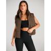 imageAUTOMET Puffer Vest Women Sleeveless Winter Cropped Outerwear Warm Puffy Lightweight Standup Collar Down with PocketsBrown