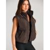 imageAUTOMET Puffer Vest Women Sleeveless Winter Cropped Outerwear Warm Puffy Lightweight Standup Collar Down with PocketsCoffee