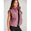 imageAUTOMET Puffer Vest Women Sleeveless Winter Cropped Outerwear Warm Puffy Lightweight Standup Collar Down with PocketsDarkpink