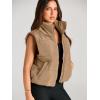 imageAUTOMET Puffer Vest Women Sleeveless Winter Cropped Outerwear Warm Puffy Lightweight Standup Collar Down with PocketsKhaki
