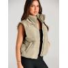 imageAUTOMET Puffer Vest Women Sleeveless Winter Cropped Outerwear Warm Puffy Lightweight Standup Collar Down with PocketsLight Khaki