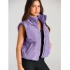 imageAUTOMET Puffer Vest Women Sleeveless Winter Cropped Outerwear Warm Puffy Lightweight Standup Collar Down with PocketsPurple
