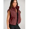 imageAUTOMET Puffer Vest Women Sleeveless Winter Cropped Outerwear Warm Puffy Lightweight Standup Collar Down with PocketsWine Red