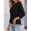 imageAUTOMET Womens 34 Length Sleeve Tops Crew Neck Casual Tunics Dressy Pleated T Shirts Summer Blouses 2025Black