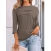 imageAUTOMET Womens 34 Length Sleeve Tops Crew Neck Casual Tunics Dressy Pleated T Shirts Summer Blouses 2025Coffeegrey