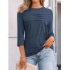 imageAUTOMET Womens 34 Length Sleeve Tops Crew Neck Casual Tunics Dressy Pleated T Shirts Summer Blouses 2025Darkblue