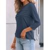 imageAUTOMET Womens 34 Length Sleeve Tops Crew Neck Casual Tunics Dressy Pleated T Shirts Summer Blouses 2025Darkblue