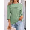 imageAUTOMET Womens 34 Length Sleeve Tops Crew Neck Casual Tunics Dressy Pleated T Shirts Summer Blouses 2025Lightgreen