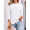 imageAUTOMET Womens 34 Length Sleeve Tops Crew Neck Casual Tunics Dressy Pleated T Shirts Summer Blouses 2025White