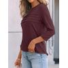 imageAUTOMET Womens 34 Length Sleeve Tops Crew Neck Casual Tunics Dressy Pleated T Shirts Summer Blouses 2025Winered