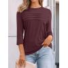 imageAUTOMET Womens 34 Length Sleeve Tops Crew Neck Casual Tunics Dressy Pleated T Shirts Summer Blouses 2025Winered