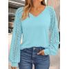 imageAUTOMET Womens Long Sleeve Shirts VNeck Lace Tops Business Casual Blouses Tee Trendy 2025 Fall Fashion Outfits ClothesCyan