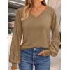 imageAUTOMET Womens Long Sleeve Shirts VNeck Lace Tops Business Casual Blouses Tee Trendy 2025 Fall Fashion Outfits ClothesKhaki