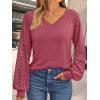 imageAUTOMET Womens Long Sleeve Shirts VNeck Lace Tops Business Casual Blouses Tee Trendy 2025 Fall Fashion Outfits ClothesRed