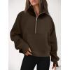 imageAUTOMET Womens Sweatshirts Half Zip Cropped Pullover Fleece Quarter Zipper Hoodies 2025 Fall Fashion Outfits ClothesCoffee