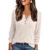 imageAUTOMET Long Sleeve Henley Shirts Womens Business Casual Lightweight Tunic Sweater TopsAlmond
