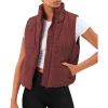 imageAUTOMET Puffer Vest Women Sleeveless Winter Cropped Outerwear Warm Puffy Lightweight Standup Collar Down with PocketsWine Red