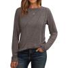 imageAUTOMET Womens Long Sleeve Shirts Pleated Crew Neck Casual Fall Fashion Tops Loose Fit Lightweight Girls Outfits ClothesCoffeegrey