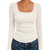 imageAUTOMET Womens Long Sleeve Shirts Square Neck Tops Ribbed Knit Basic Teen Girls Crop Tops Fall Outfits Fashion Clothes 2025Apricot