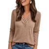 imageAUTOMET Womens Long Sleeve Tunic Top V Neck Button Shirts 2025 Dressy Casual Business BlousesBrown