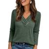 imageAUTOMET Womens Long Sleeve Tunic Top V Neck Button Shirts 2025 Dressy Casual Business BlousesGreen