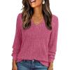 imageAUTOMET Womens V Neck Long Sleeve Shirt Fall Fashion Tops Tunic Dressy Casual Sweater Clothes Cute Trendy Work Outfits 2025Rose