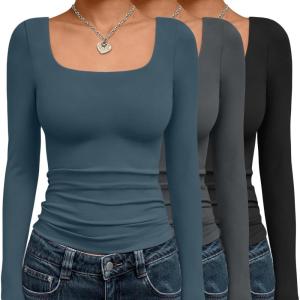 imageAUTOMET 3 Pack Womens Long Sleeve Shirts Fall Fashion Scoop Neck Crop Tops Basic Layer Slim Fit Y2K ClothesBlack grey haze Blue
