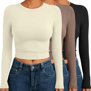 imageAUTOMET 3 Pack Womens Long Sleeve Shirts Y2K Going Out Crop Tops Cute Basic Slim Fitted Fall Fashion Outfits 2025 ClothesApricotcoffegreyblack