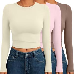 imageAUTOMET 3 Pack Womens Long Sleeve Shirts Y2K Going Out Crop Tops Cute Basic Slim Fitted Fall Fashion Outfits 2025 ClothesApricotpinkcoffegrey