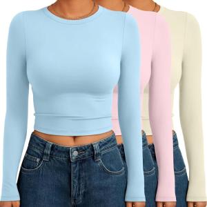 imageAUTOMET 3 Pack Womens Long Sleeve Shirts Y2K Going Out Crop Tops Cute Basic Slim Fitted Fall Fashion Outfits 2025 ClothesBabybluepinkapricot