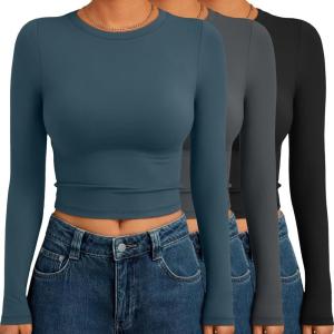 imageAUTOMET 3 Pack Womens Long Sleeve Shirts Y2K Going Out Crop Tops Cute Basic Slim Fitted Fall Fashion Outfits 2025 ClothesBluegreybalck
