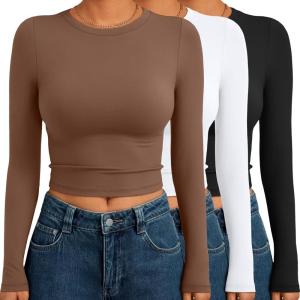 imageAUTOMET 3 Pack Womens Long Sleeve Shirts Y2K Going Out Crop Tops Cute Basic Slim Fitted Fall Fashion Outfits 2025 ClothesBrownwhiteblack