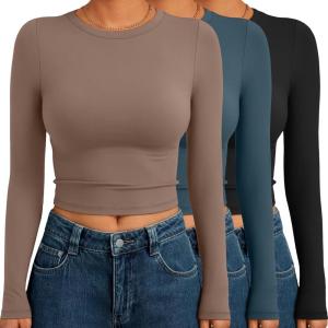 imageAUTOMET 3 Pack Womens Long Sleeve Shirts Y2K Going Out Crop Tops Cute Basic Slim Fitted Fall Fashion Outfits 2025 ClothesCoffegreyblueblack