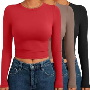 imageAUTOMET 3 Pack Womens Long Sleeve Shirts Y2K Going Out Crop Tops Cute Basic Slim Fitted Fall Fashion Outfits 2025 ClothesRedcoffegreyblack