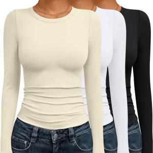 imageAUTOMET 3 Pack Womens Long Sleeve T Shirts Fall Fashion Basic Going Out Crop Tops Slim Fitted Winter Clothes 2025Black white apricot