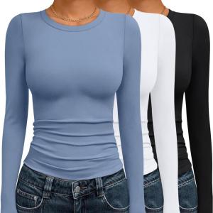 imageAUTOMET 3 Pack Womens Long Sleeve T Shirts Fall Fashion Basic Going Out Crop Tops Slim Fitted Winter Clothes 2025Black white blue Gray