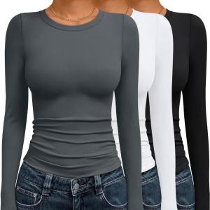 imageAUTOMET 3 Pack Womens Long Sleeve T Shirts Fall Fashion Basic Going Out Crop Tops Slim Fitted Winter Clothes 2025Black white gray