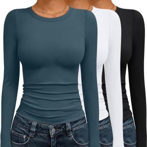 imageAUTOMET 3 Pack Womens Long Sleeve T Shirts Fall Fashion Basic Going Out Crop Tops Slim Fitted Winter Clothes 2025Black white haze Blue