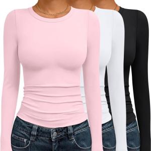 imageAUTOMET 3 Pack Womens Long Sleeve T Shirts Fall Fashion Basic Going Out Crop Tops Slim Fitted Winter Clothes 2025Black white pink