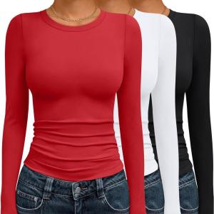 imageAUTOMET 3 Pack Womens Long Sleeve T Shirts Fall Fashion Basic Going Out Crop Tops Slim Fitted Winter Clothes 2025Black white red