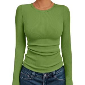imageAUTOMET Long Sleeve Shirts Basic TopsAvocado Green
