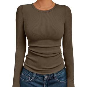 imageAUTOMET Long Sleeve Shirts Basic TopsCoffee