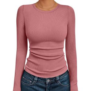 imageAUTOMET Long Sleeve Shirts Basic TopsCoral