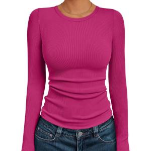 imageAUTOMET Long Sleeve Shirts Basic TopsHot Pink