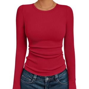 imageAUTOMET Long Sleeve Shirts Basic TopsRed